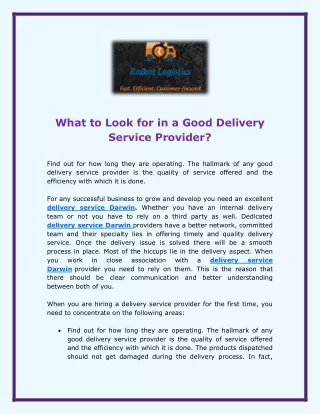 What to Look for in a Good Delivery Service Provider