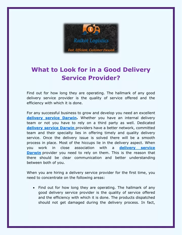 what to look for in a good delivery service