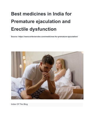 Best medicines in India for Premature ejaculation and Erectile dysfunction