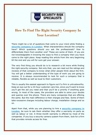 How To Find The Right Security Company In Your Location