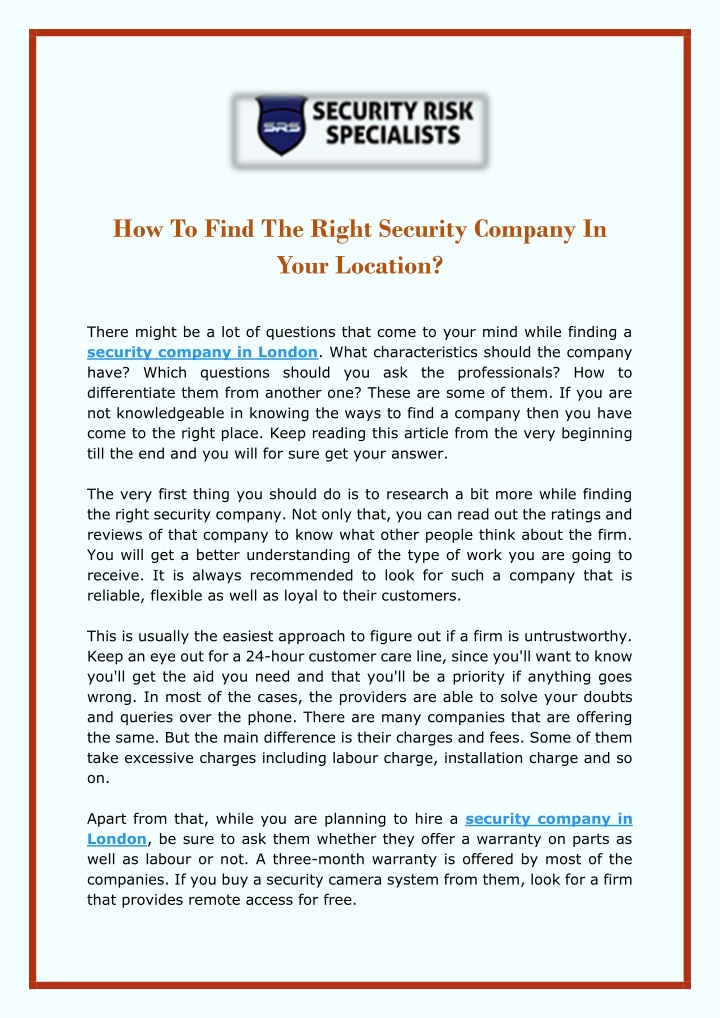 how to find the right security company in your