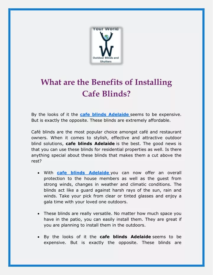 what are the benefits of installing cafe blinds