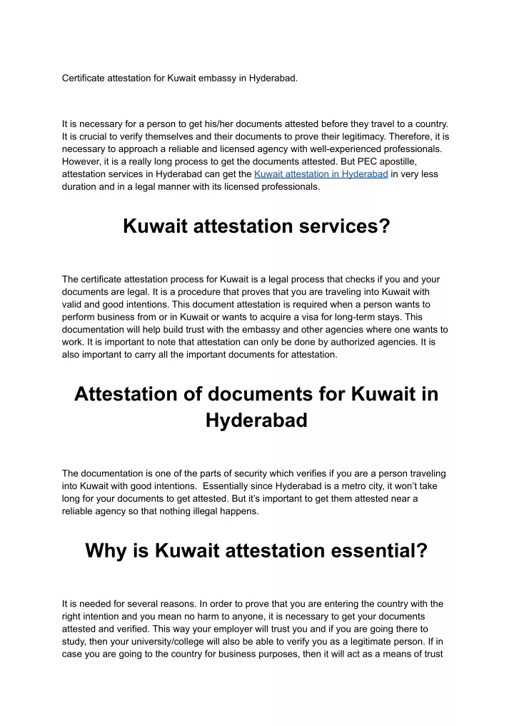 certificate attestation for kuwait embassy