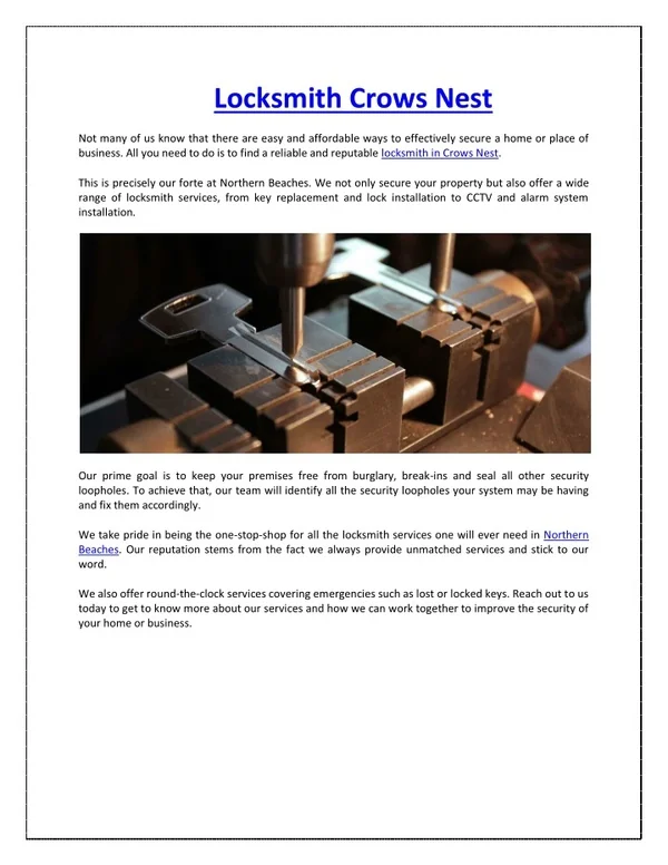 Locksmith Crows Nest