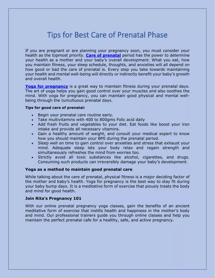 tips for best care of prenatal phas tips for best