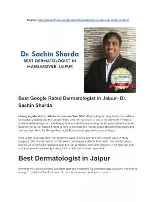 Best Google Rated Dermatologist in Jaipur- Dr Sachin Sharda