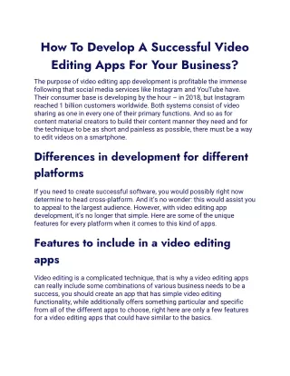 how to develop a successful video editing apps