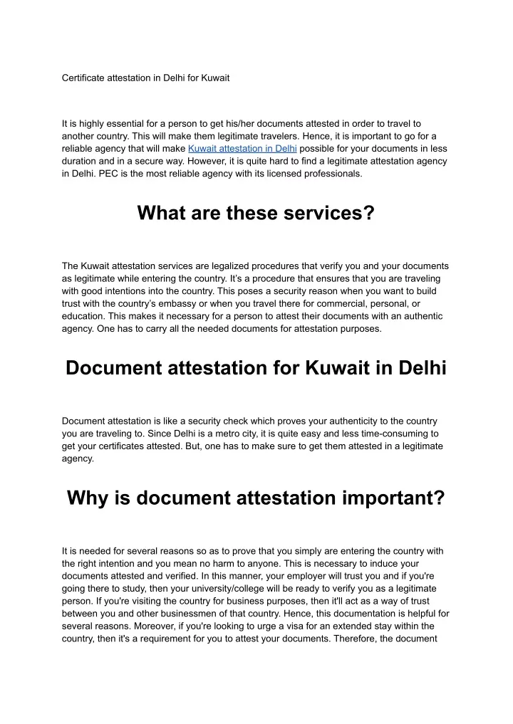certificate attestation in delhi for kuwait