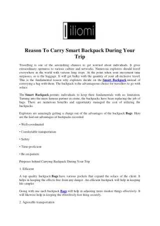 Reason To Carry Smart Backpack During Your Trip
