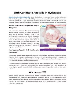 Birth Certificate Apostille in Hyderabad