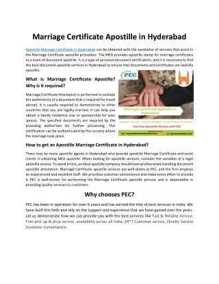 Marriage Certificate Apostille in Hyderabad