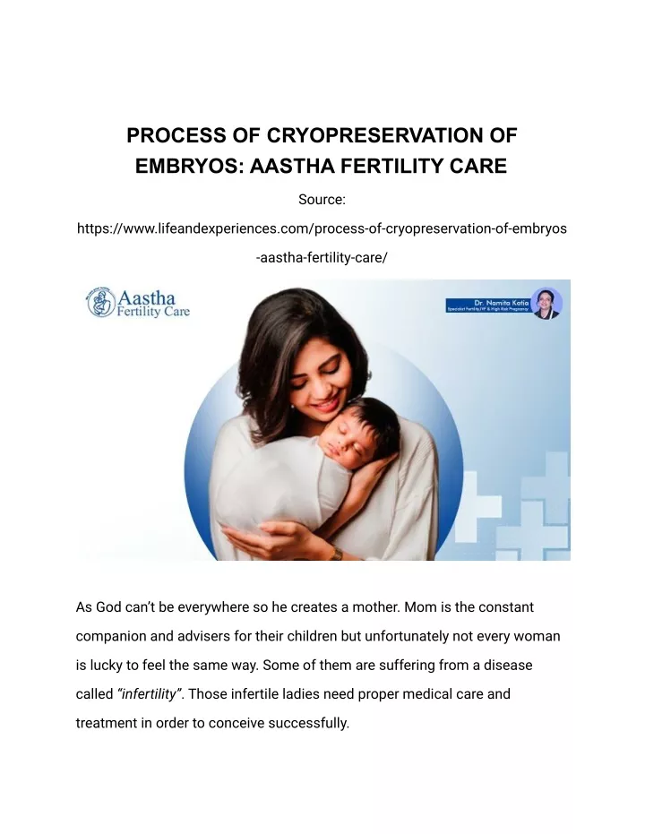 process of cryopreservation of embryos aastha