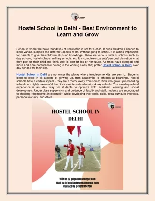 hostel school in delhi best environment to learn