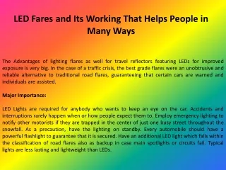 LED Fares and Its Working That Helps People in Many Ways