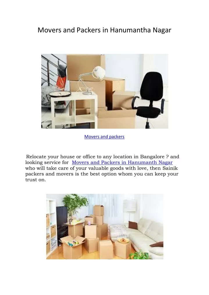 movers and packers in hanumantha nagar
