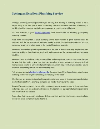 getting an excellent plumbing service