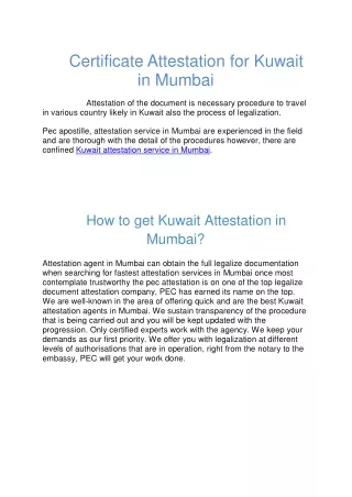 Certificate Attestation for Kuwait in Mumbai