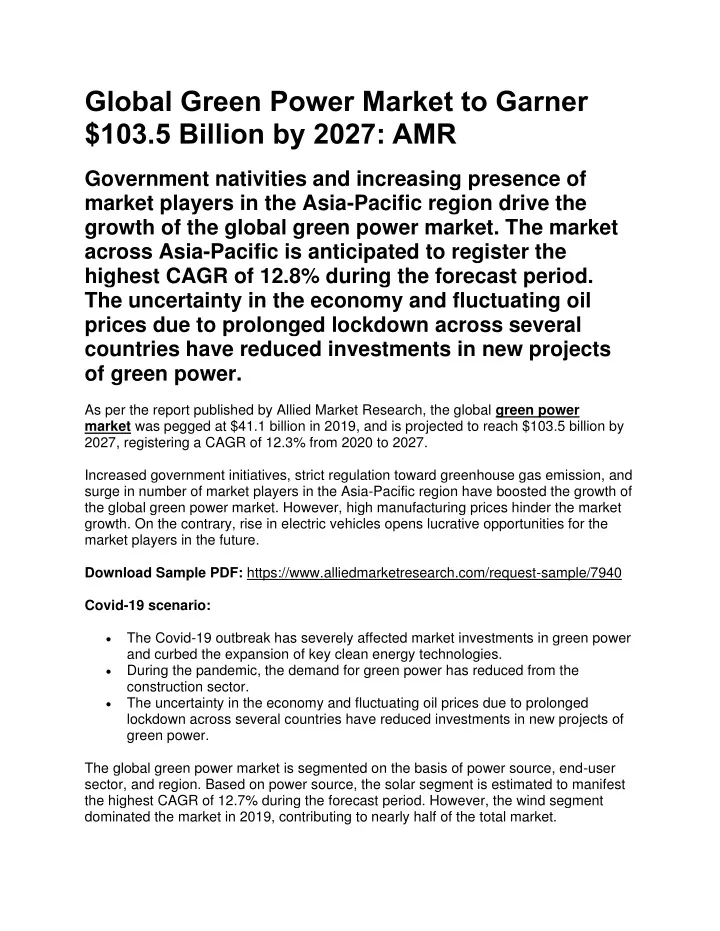 global green power market to garner 103 5 billion