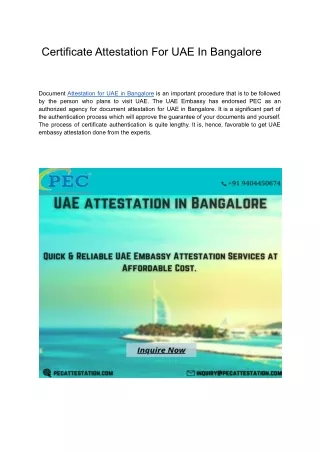Certificate Attestation For UAE In Bangalore