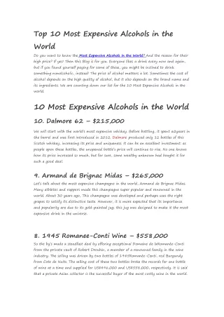 Top 10 Most Expensive Alcohols in the World
