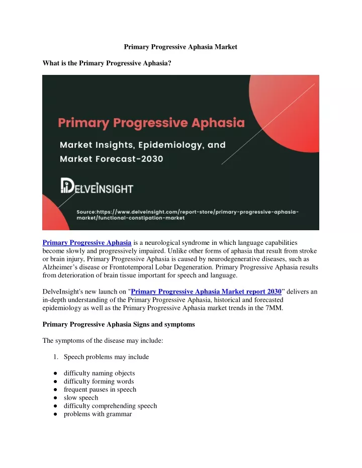 primary progressive aphasia market