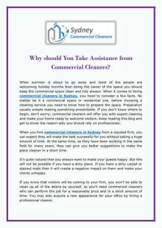 Why should You Take Assistance from Commercial Cleaners