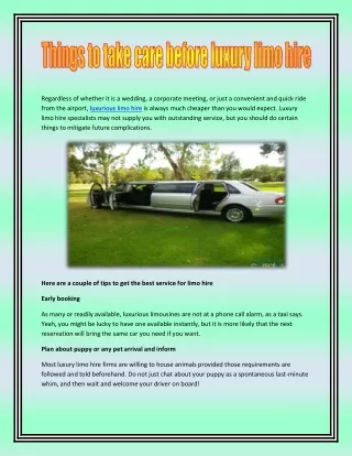Things to take care before luxury limo hire