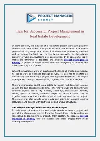 Tips for Successful Project Management in Real Estate Development