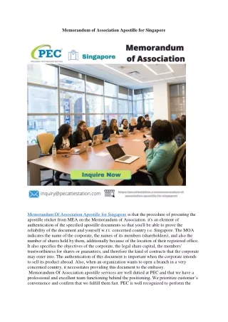 Memorandum of Association Apostille for Singapore