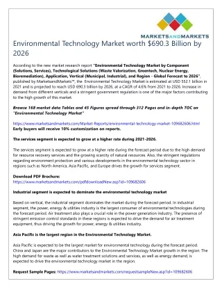 Environmental Technology Market worth $690.3 Billion by 2026