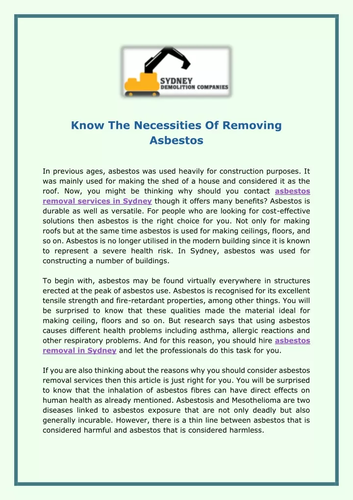 know the necessities of removing asbestos