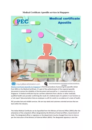 Medical Certificate Apostille services in Singapore