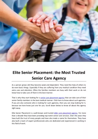 Elite Senior Placement the Most Trusted Senior Care Agency