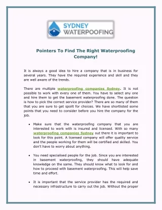 Pointers To Find The Right Waterproofing Company