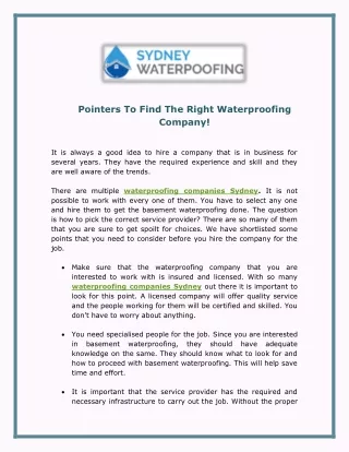 pointers to find the right waterproofing company