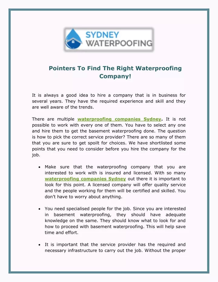 pointers to find the right waterproofing company