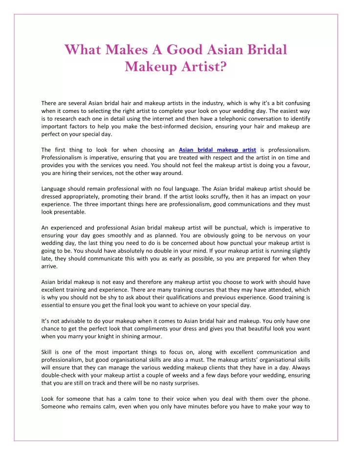 what makes a good asian bridal makeup artist