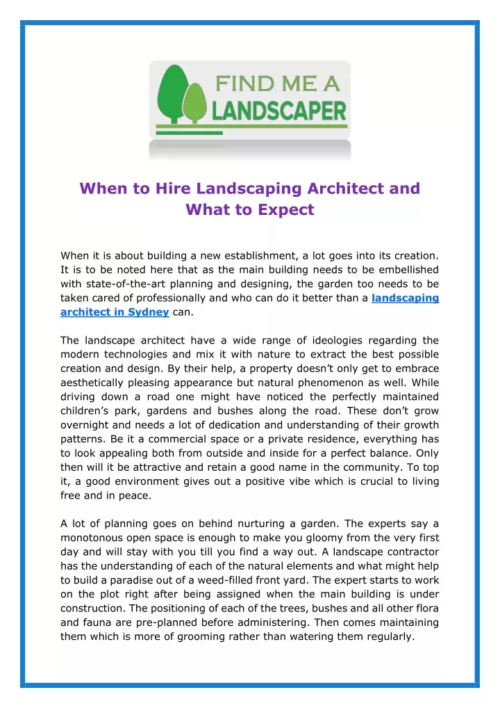 when to hire landscaping architect and what