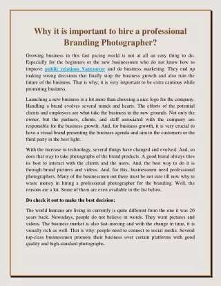 Why it is important to hire a professional Branding Photographer