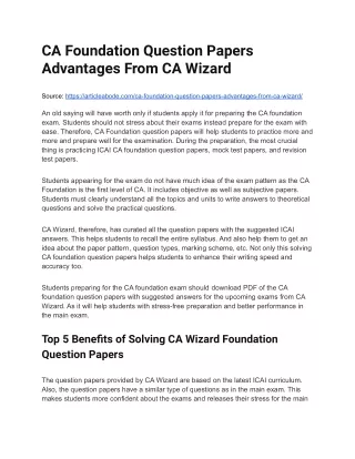 CA Foundation Question Papers Advantages From CA Wizard