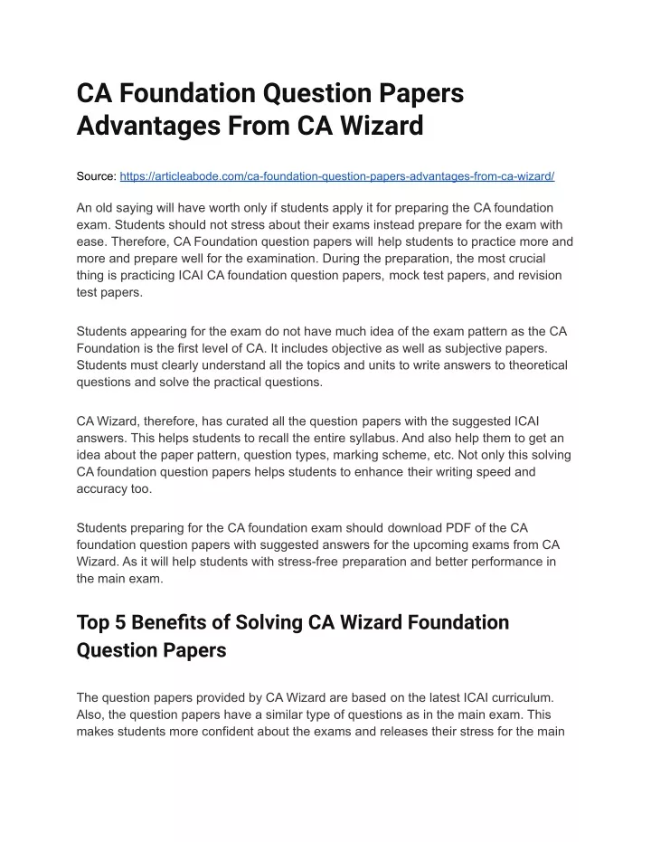 ca foundation question papers advantages from