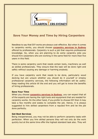 Save Your Money and Time by Hiring Carpenters