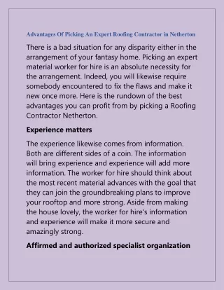 advantages of picking an expert roofing