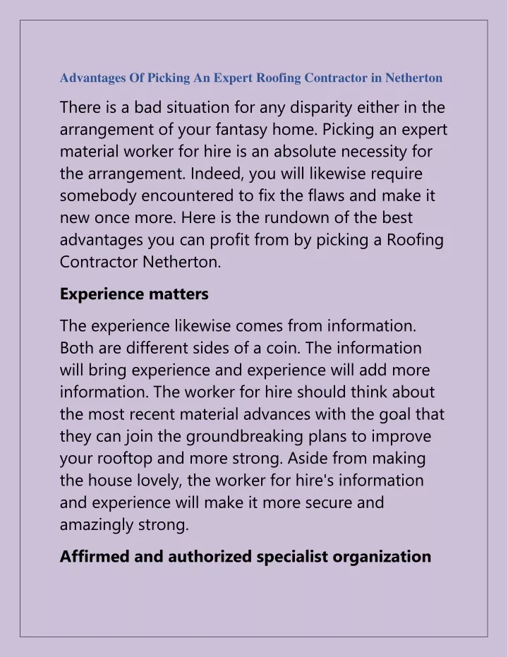 advantages of picking an expert roofing