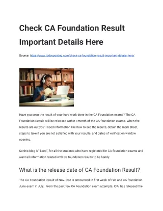 Check CA Foundation Result Important Details Here