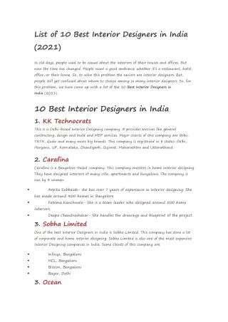 List of 10 Best Interior Designers in India (2021)