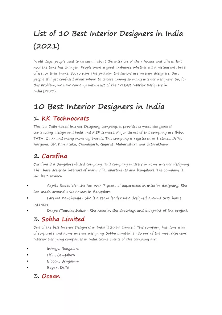 list of 10 best interior designers in india 2021