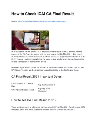 How to Check ICAI CA Final Result