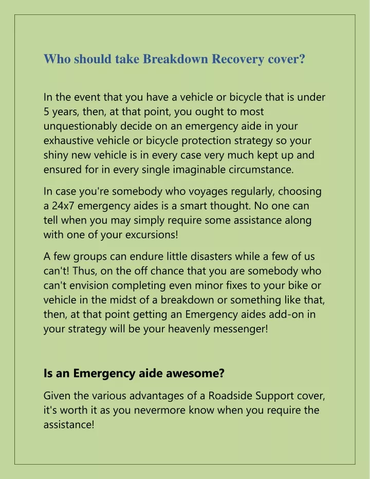 who should take breakdown recovery cover