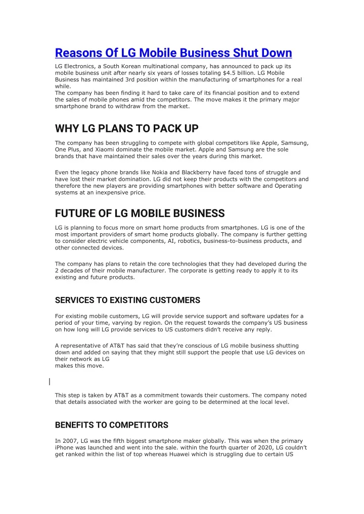 reasons of lg mobile business shut down